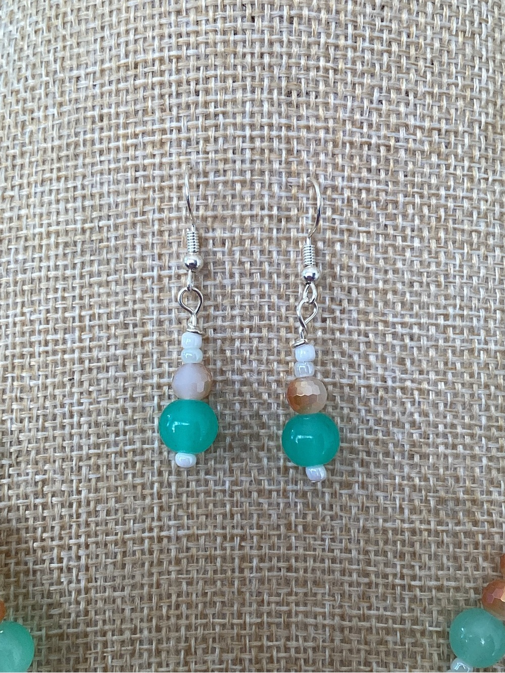 Artisan Made Glass Beaded Necklace and Earring Set with Carved Fish Pendant - Picture 4 of 5